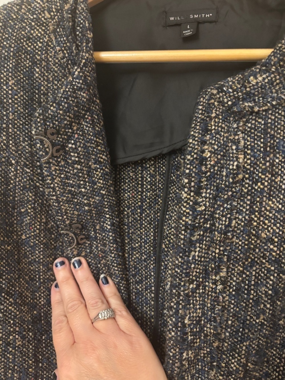 Willi Smith Tweed Blazer Size Large Black Cream Sophisticated Office Stretch - Picture 2 of 14